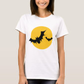 ハロウィンのコウモリのシルエットと満月 Tシャツ (正面)