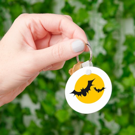 ハロウィンのコウモリのシルエット満月 キーホルダー