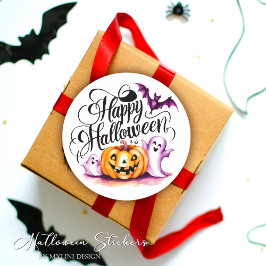 ハロウィンのコウモリ、お化け、カボチャのかわいいステッカー ラウンドシール