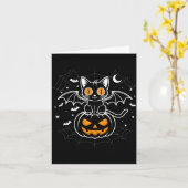 ハロウィンのコウモリ _ 黒猫の羽根 怖いネコ カード (黄色い花)