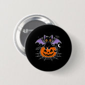 ハロウィンのコウモリ _ 黒猫の羽 根暗い猫 男性 缶バッジ (正面&裏面)