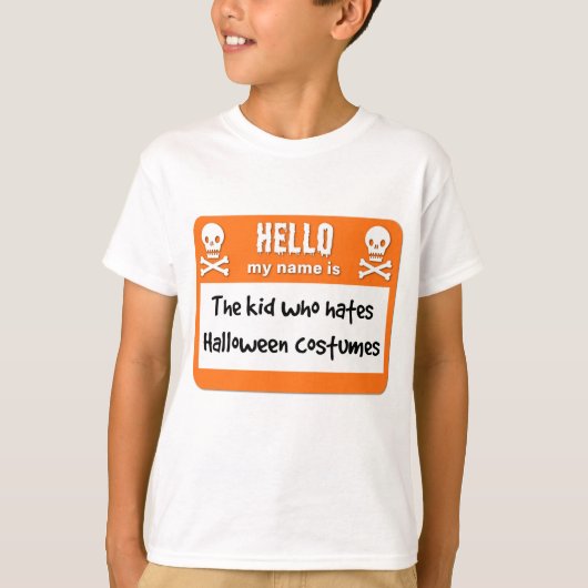 ハロウィンのコスチュームのネームタグ嫌いな少年 Tシャツ (正面)