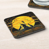 ハロウィンのコルクの背部コースター、魔法使い、黒、猫、こうもり コースター (左側)