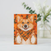 ハロウィンのコーギー ポストカード かわいい犬の秋 (スタンド正面)