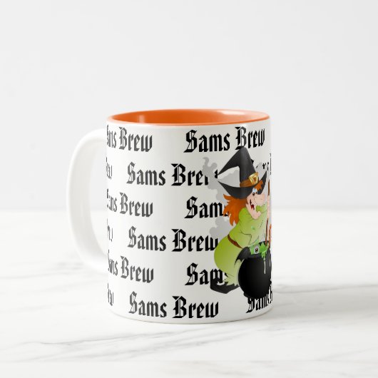 ハロウィンのコーヒーマグカスタムの名前の魔法使いの醸造物 ツートーンマグカップ (正面左)