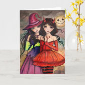 ハロウィンのゴシックファンタジーアートの姉妹たち カード (黄色い花)