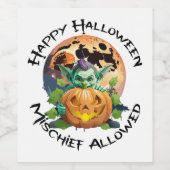 ハロウィンのゴブリンのかぼちゃの後ろ姿 ワインラベル (シングルラベル)