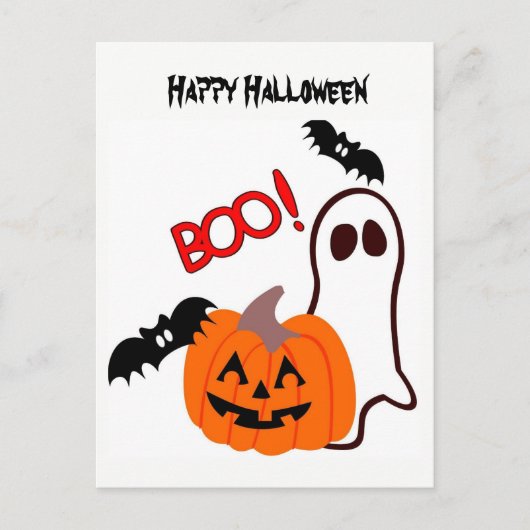 ハロウィンのゴーストとカボチャ ポストカード (正面)