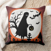 ハロウィンのゴーストとコウモリと満月 クッション (ブランケット)
