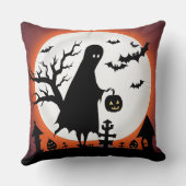 ハロウィンのゴーストとコウモリと満月 クッション (裏面)