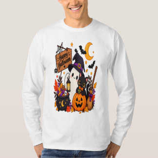 ハロウィンのゴーストと黒猫のかぼちゃ | Tシャツ