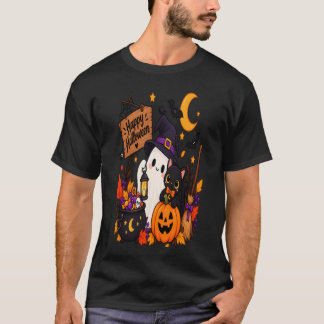 ハロウィンのゴーストと黒猫のかぼちゃ | Tシャツ