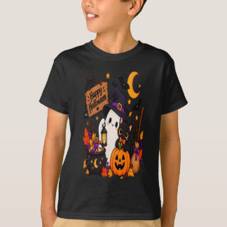 ハロウィンのゴーストと黒猫のかぼちゃ | Tシャツ