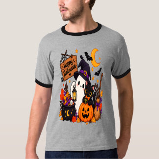 ハロウィンのゴーストと黒猫のかぼちゃ | Tシャツ