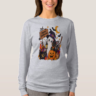 ハロウィンのゴーストと黒猫のパンプキン | Tシャツ
