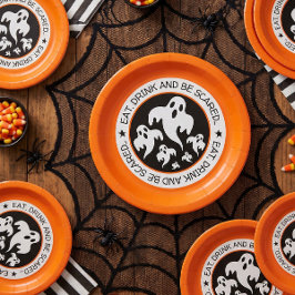 ハロウィンのゴーストに食べ、飲んで、怖がって ペーパープレート