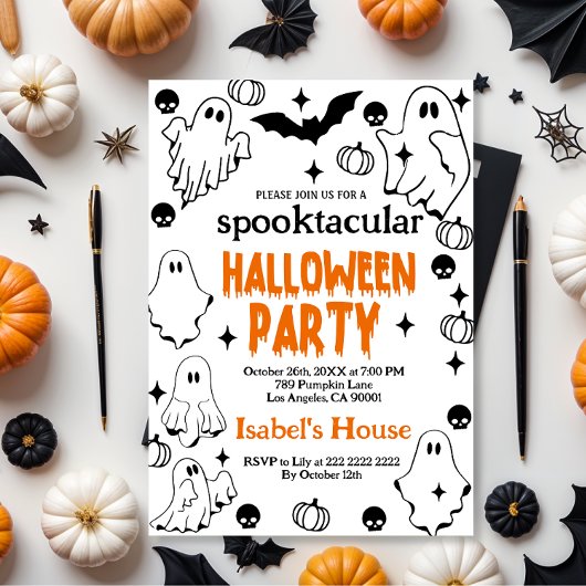 ハロウィンのゴーストの楽しい誕生日パーティーの招待状を編集可能 招待状