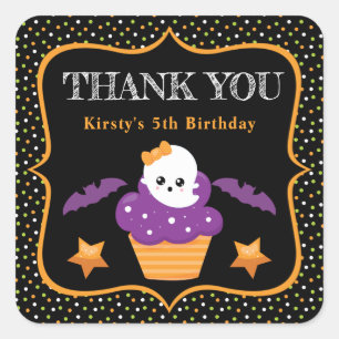 ハロウィンのゴーストカップケーキ&水玉模様の誕生日 スクエアシール