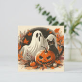 ハロウィンのゴースト、ジャック・オ・ランタンと黒猫 カード (スタンド正面)