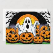 ハロウィンのゴースト 招待状 (正面/裏面)