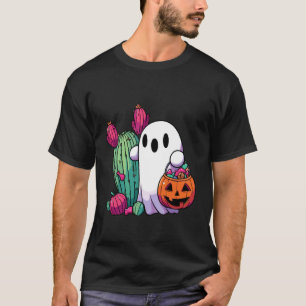 ハロウィンのサボテンの幽霊のお菓子入れ Tシャツ