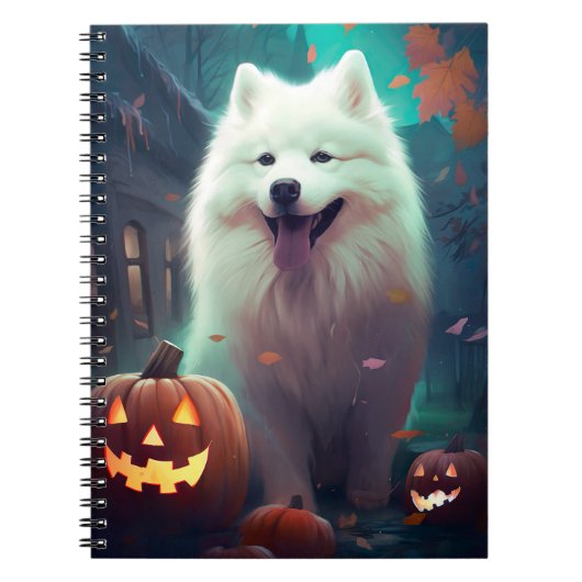 ハロウィンのサモエドとかぼちゃのおばけ ノートブック (正面)