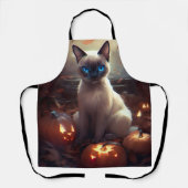 ハロウィンのシャム猫とカボチャの怖いデザイン  エプロン (正面)