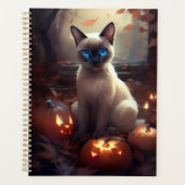 ハロウィンのシャム猫とカボチャの怖いデザイン プランナー手帳 (正面)
