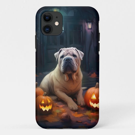 ハロウィンのシャーペイとカボチャの怖いデザイン Case-Mate iPhoneケース (裏面)