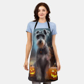 ハロウィンのシュナウザーとかぼちゃの怖いデザイン エプロン (着用した状態)