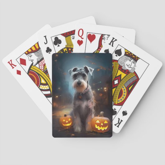 ハロウィンのシュナウザーとかぼちゃの怖いデザイン トランプ (裏面)