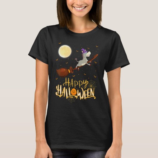 ハロウィンのショットガン+ラバに乗る魔女 Tシャツ (正面)