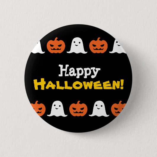 ハロウィンのシンプルなカボチャおよび幽霊ボタン 缶バッジ (正面)
