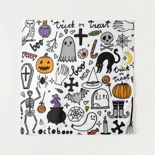 ハロウィンのシームレスパターン。ヴィンテージの背景 タペストリー (正面)