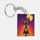 ハロウィンのシーンにいるかわいい犬 キーホルダー (正面左)