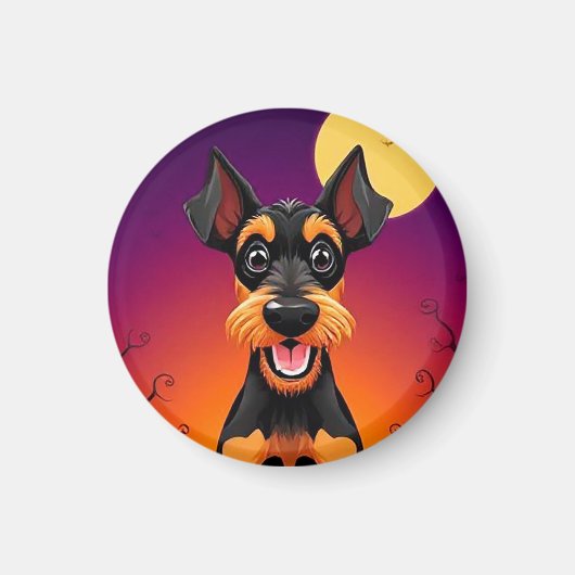 ハロウィンのシーンにいるかわいい犬 マグネット (正面)