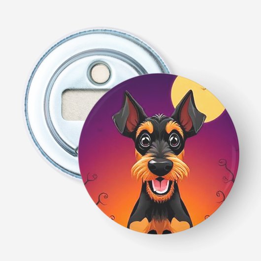 ハロウィンのシーンにいるかわいい犬 栓抜き (正面)