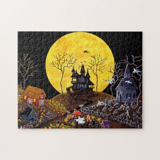 ハロウィンのジグソーパズル、幽霊のよく出るな町 ジグソーパズル (横)
