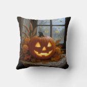 ハロウィンのジャックオーランタンと秋の花 クッション (裏面)