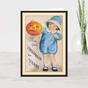 ハロウィンのジャックオーランタンカードを持つ子供 カード