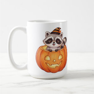 ハロウィンのジャックオーランタンパンプキンから顔を出すキュートなアライグマ コーヒーマグカップ