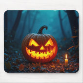 ハロウィンのジャック・オ・ランタンが森の中に マウスパッド (正面)