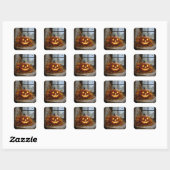 ハロウィンのジャック・オ・ランタンと秋の花 スクエアシール (シート)