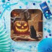 ハロウィンのジャック・オ・ランタンと納屋の猫 ペーパープレート (パーティー)