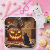 ハロウィンのジャック・オ・ランタンと納屋の猫 ペーパープレート (パーティー)
