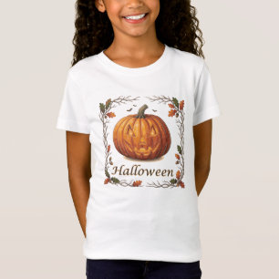 ハロウィンのジャック・オ・ランタンと落ち葉のフレーム Tシャツ
