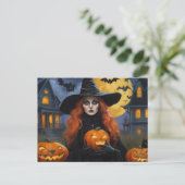 ハロウィンのジャック・オ・ランタンイラストの魔女 シーズンポストカード (スタンド正面)