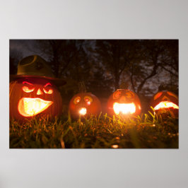 ハロウィンのジャック・オ・ランタン4つ ポスター