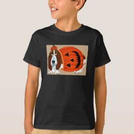 ハロウィンのジャック・オ・ランタン・コスチュームを着たバセットハウンド Tシャツ