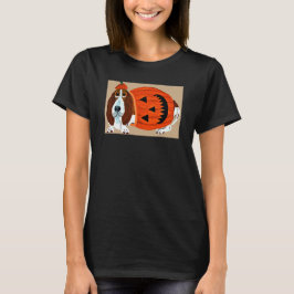 ハロウィンのジャック・オ・ランタン・コスチューム姿のバセットハウンド Tシャツ